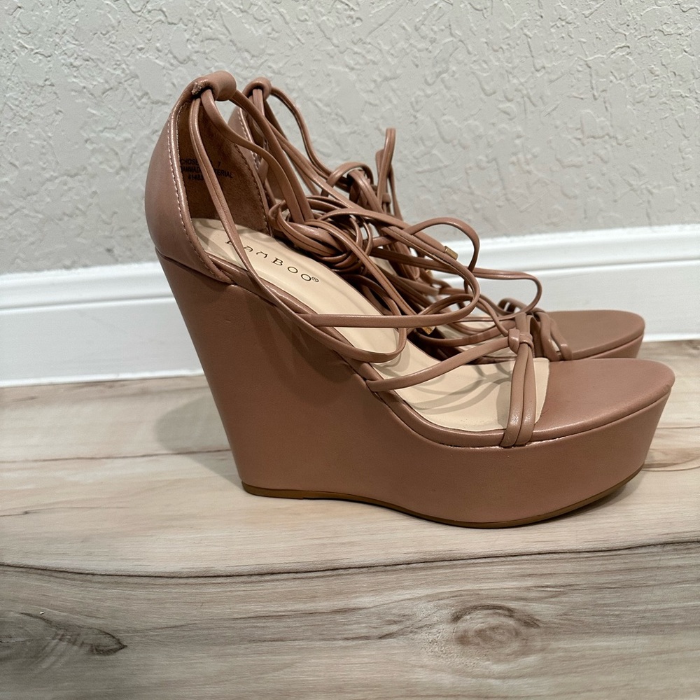 Lace up wedge heels